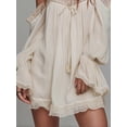 thumbnail image 3 of Women's Apricot Off Shoulder Mini Dress Lace Trim Puff Sleeve Dress with Bust Tassel Tie, 3 of 3