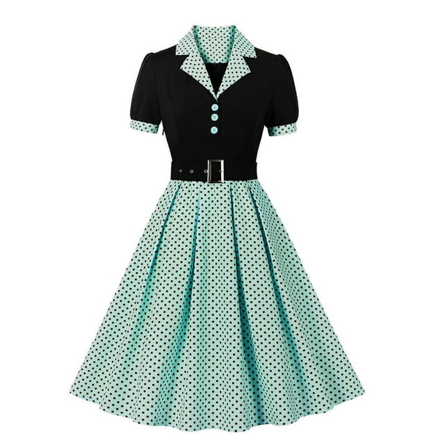 WILLBEST Vestidos Casuales para Mujer, Nuevos Vestidos Negros con Bordado y Costuras, Estilo Retro de Otoño, de Manga Corta, Sexys para Club Chica