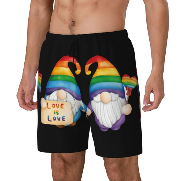 Balery Happy Pride Gnome Bañador para hombre, shorts de playa de secado rápido con entrepierna y forro de compresión-3X-Large