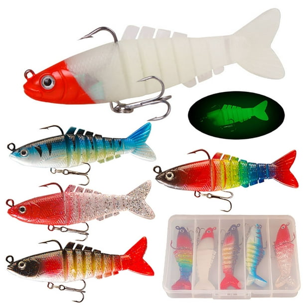 Bingirl 5 Pcs Silicone Fish For Pike Perch Zander Trout 9cm/17g Artificial Bait  Fish Set Multi Joint Fishing Tool 