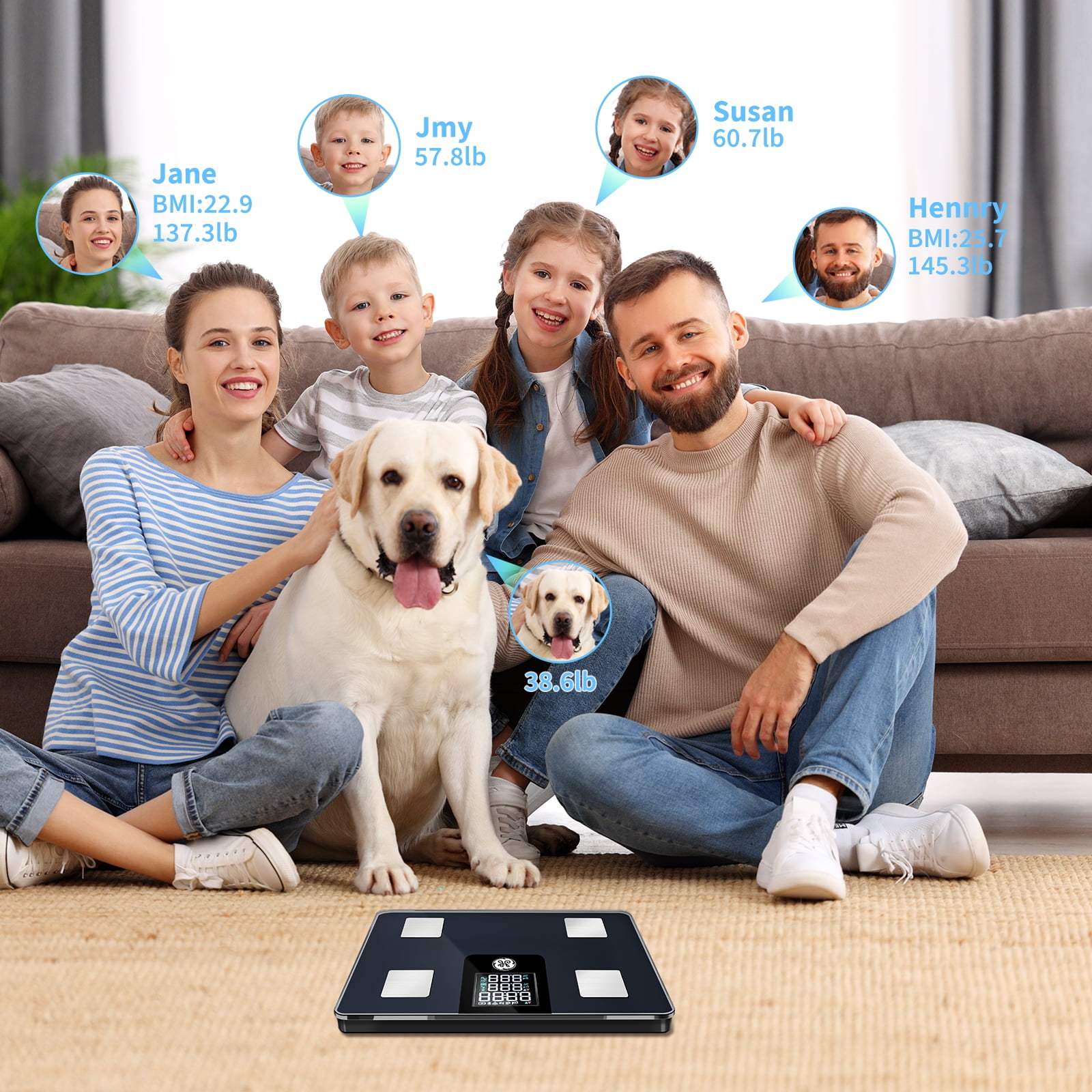 GE Smart Body Fat Scale Bluetooth - LCD, Measures Weight, BMI, 13 Metrics, Rechargeable