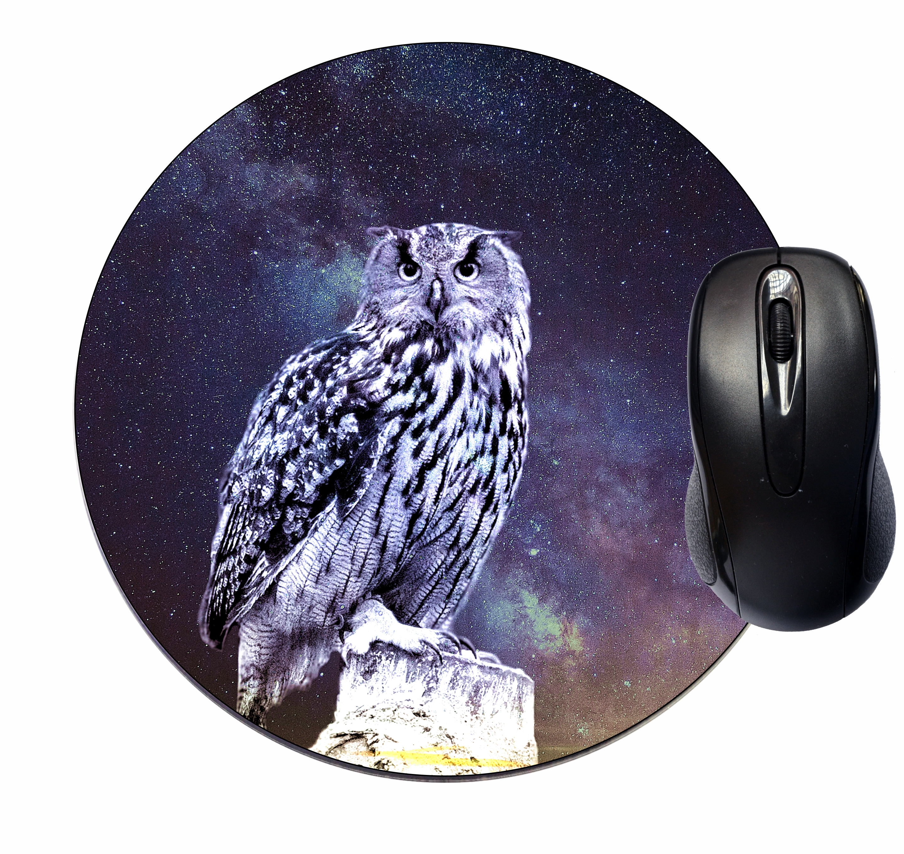 Mouse Mat Pad Mousepad Cute Desk Round Circle Mousemat Blue Owl Bird
