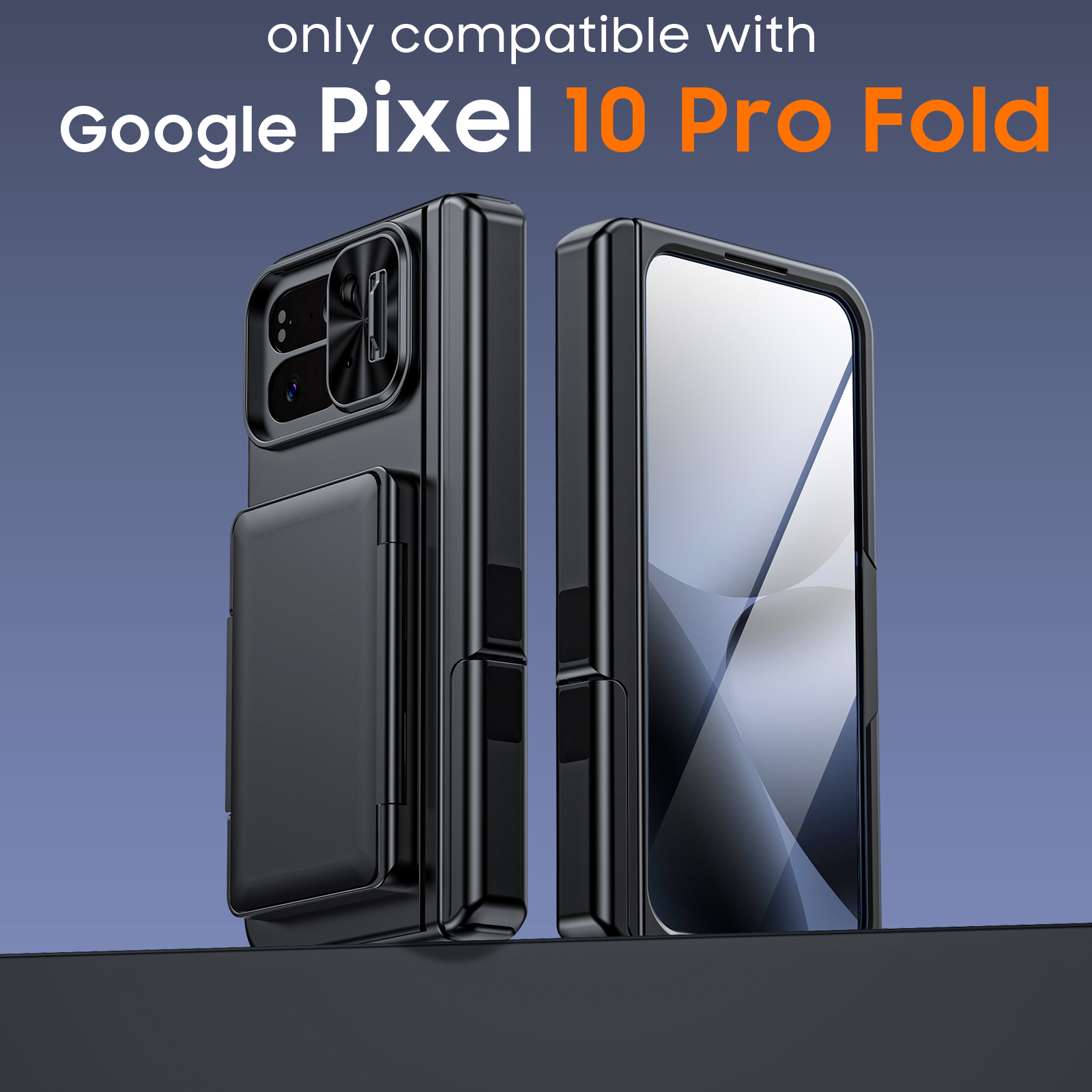 Vizvera for Google Pixel 10 Pro Fold Case with Card Holder [RFID Blocking] Camera Cover,Hinge Protection,Built-in Hidden Kickstand,Screen Protector,Slim Shockproof Phone Case-Black
