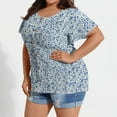 thumbnail image 5 of Resivox Plus Size Womens Tops Trendy Summer Crew Neck Henley T Shirts Floral Henley Tshirt Short Sleeve Button up Tunic Tops Dressy Casual Trendy Tunics Light Blue 4XL, 5 of 5