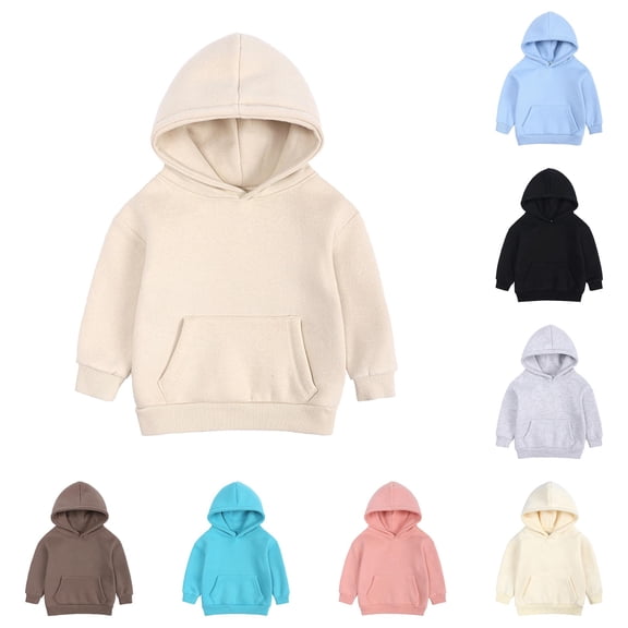 Weebloom Baby Boys Hoodie Toddler Girls Pullover Sweatshirt Children Solid Plus Babies Hooded Color Tops Coat Tops Khaki 12-24 Months
