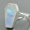 thumbnail image 2 of Genuine Rainbow Moonstone Womens Ring, Solid 925 Sterling Silver Coffin Ring, Promise Ring, Designer Handmade Jewelry For Her, June Birthstone Gifts For Women (Rainbow Moonstone), 2 of 6