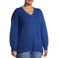 thumbnail image 6 of Heart N' Crush Women's Plus Size V Neck Dropped Shoulder Sweater with Metallic Trim, 6 of 7