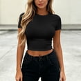 thumbnail image 2 of CYRBOKO Women's Cropped Tops, Short Sleeve Breathable Crew Neck Slim Fit Summer T-Shirts Black Size L, 2 of 6
