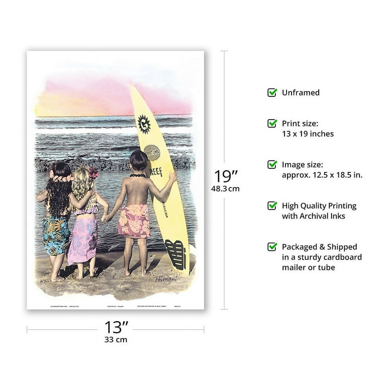 Hawaiian Surf Keikis (Children) - From an Original Hand