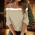 thumbnail image 2 of qelini 3/4 Sleeve Shirts for Women Christmas Furry Off Shoulder Neck Pullover Solid Tops Dressy Holiday Blouses, 2 of 5