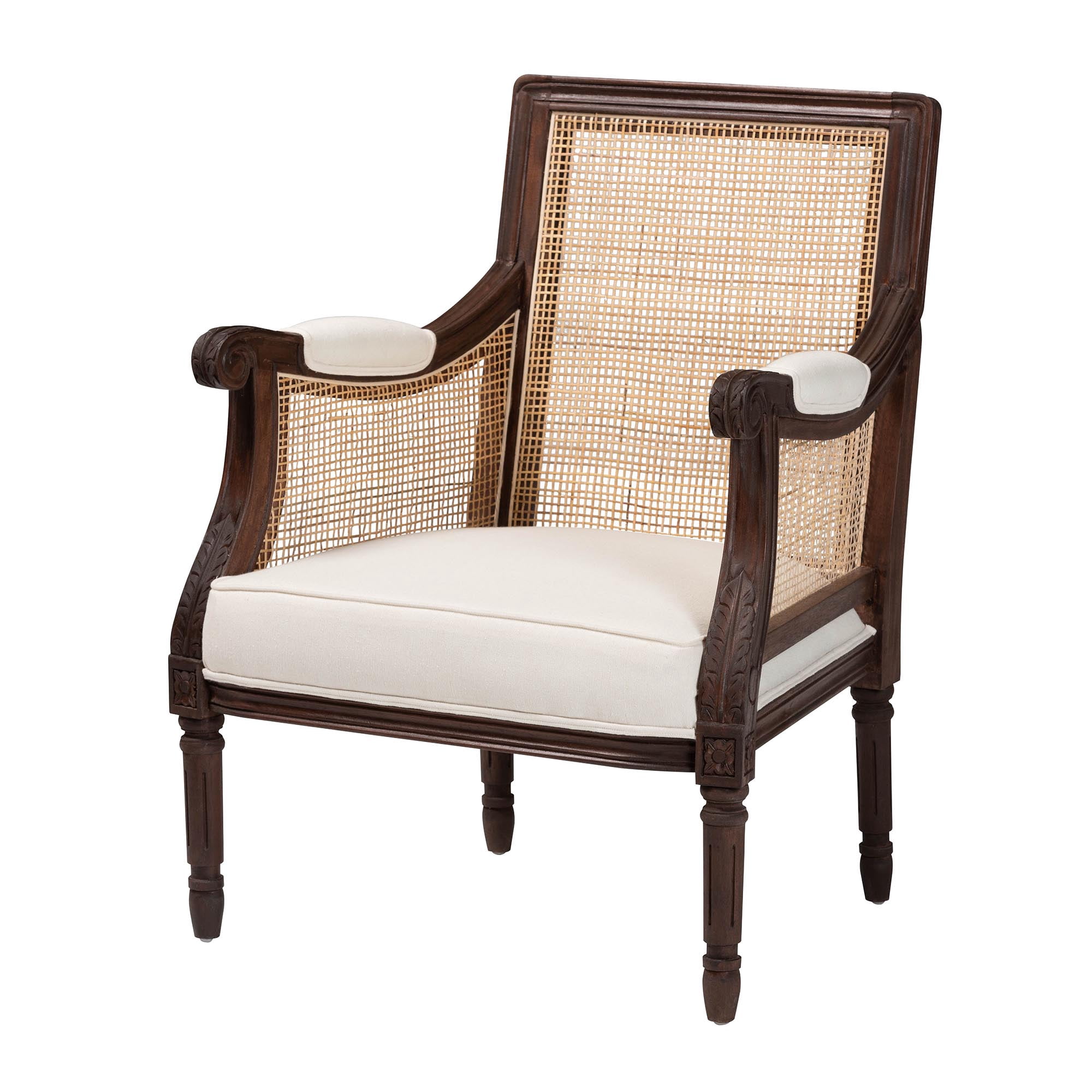 bali & pari Desmond Rattan and Bayur Wood French Provincial Accent Chair, Dark Brown
