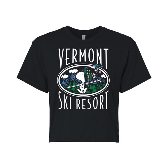 Peanuts - Vermont Ski Resort - Juniors Cropped Cotton Blend T-Shirt