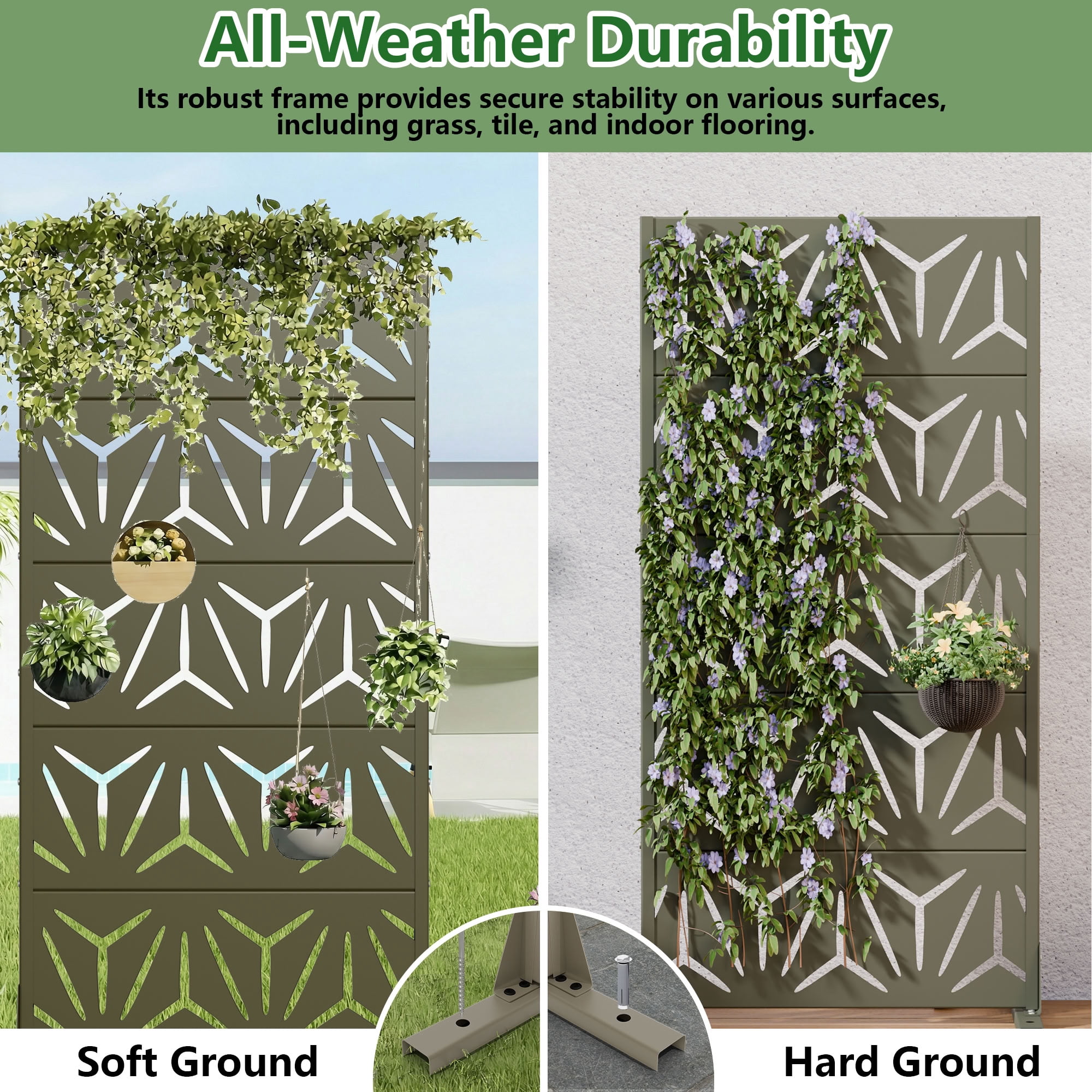 MAYEERTY 5 Panels Metal Outdoor Garden Privacy Screen Panel Patio Backyard Decorative Privacy Fence Divider, 59×29.5×15.7in