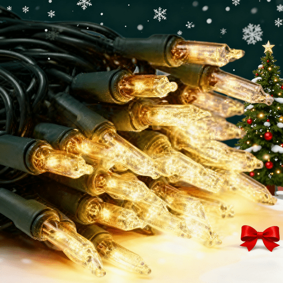 100 Count Warm White Mini LED Christmas Lights, Plug in String Lights with Timer, 8 Modes, Connectable Clear Xmas Tree Lights for Indoor Outdoor Holiday Garland Wreath Decorations