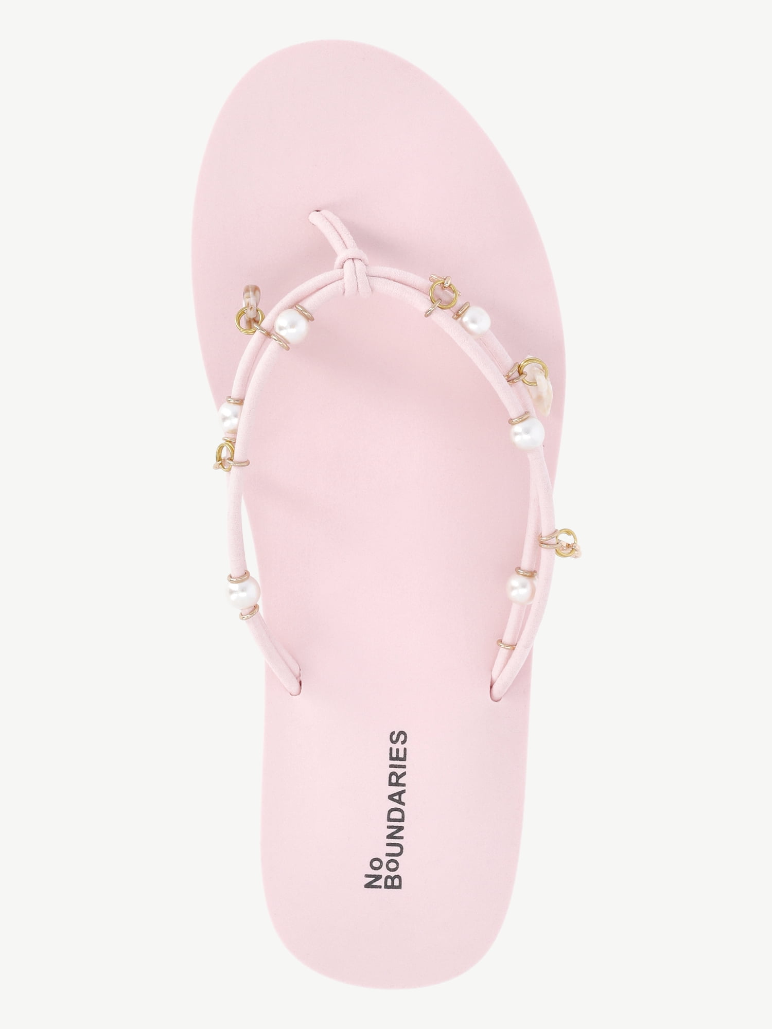No Boundaries Faux Suede Flip Flop Sandals with Shell Embellishments, Women's