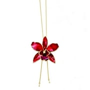 24K Gold-trim Lacquer Dipped Red Real Cattleya Orchid Slip-on Adjustable Gold-tone Necklace QBF2013