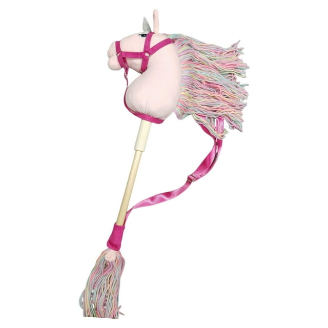 Juguete de caballo de poste, cabeza de animal de peluche, decoración con poste, juego de simulación, peluche divertido Rosa