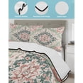 thumbnail image 4 of Green Pink Boho Floral Queen Size Down Alternative Comforter,Lightweight Comforter Quilt Bedding Set with Pillow Shams Southwestern Ethnic Flowers Retro All Seasons Bed Comforter Duvet Insert 90"x96", 4 of 7
