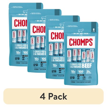 (4 pack) Chomps Grass Fed And Finished Sea Salt Beef Snack Sticks (8 Count)