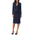 thumbnail image 2 of INSPIRE CHIC 2 Piece Skirt Suit Set for Women Long Sleeve Blazer Pencil Skirt Formal Work Business Outfits S Navy, 2 of 5