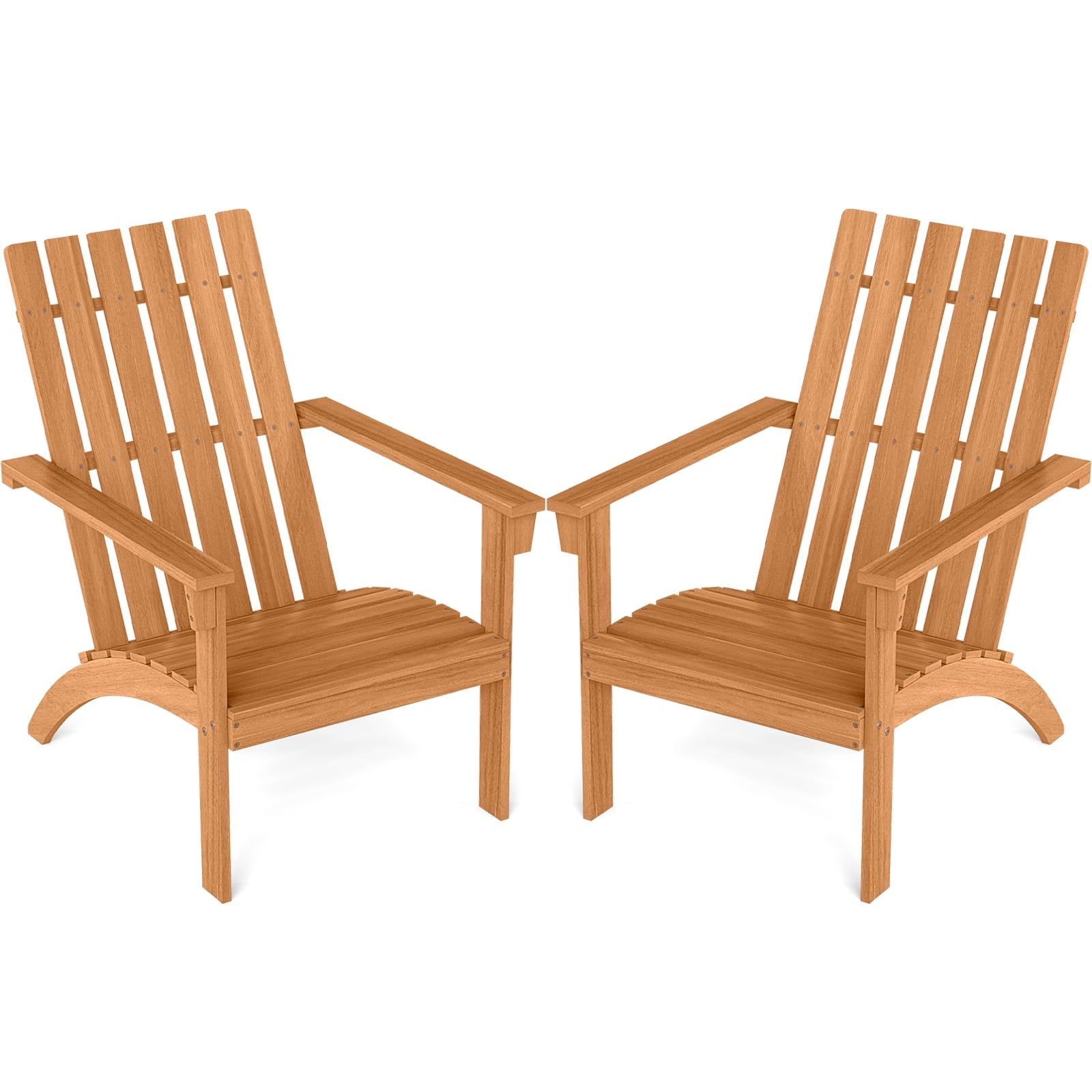 Gymax 2PCS Adirondack Chair Acacia Wood Fire Pit Chair w/ Backrest and Armrests Campfire Chair Outdoor Lawn Chair for Patio