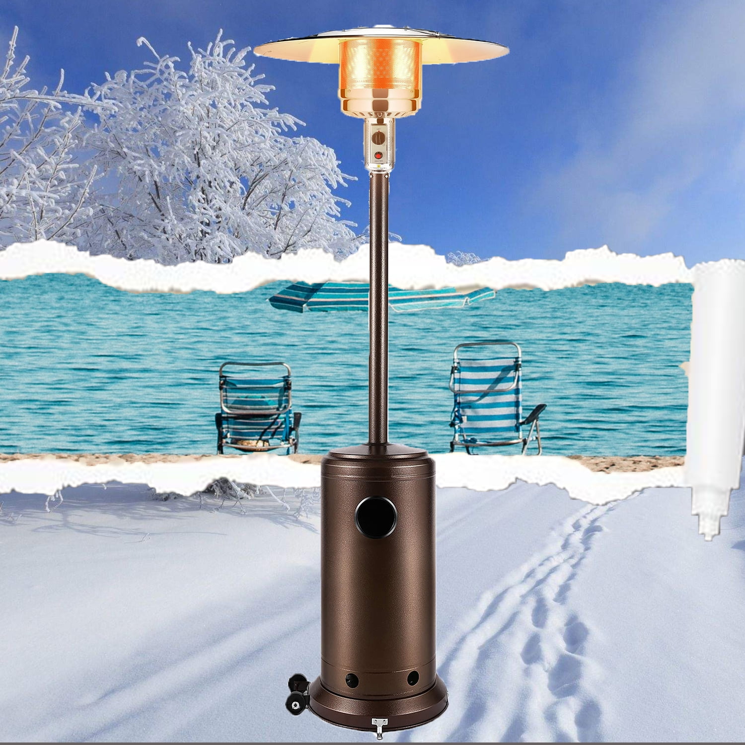 Rapid Heating Portable Heater with Wheels Commercial & Residential 20FT Diameter Heat Range Propane Heater 50000BTU Patio Outdoor Heater with Anti-tilt and Flame-out Protection System 