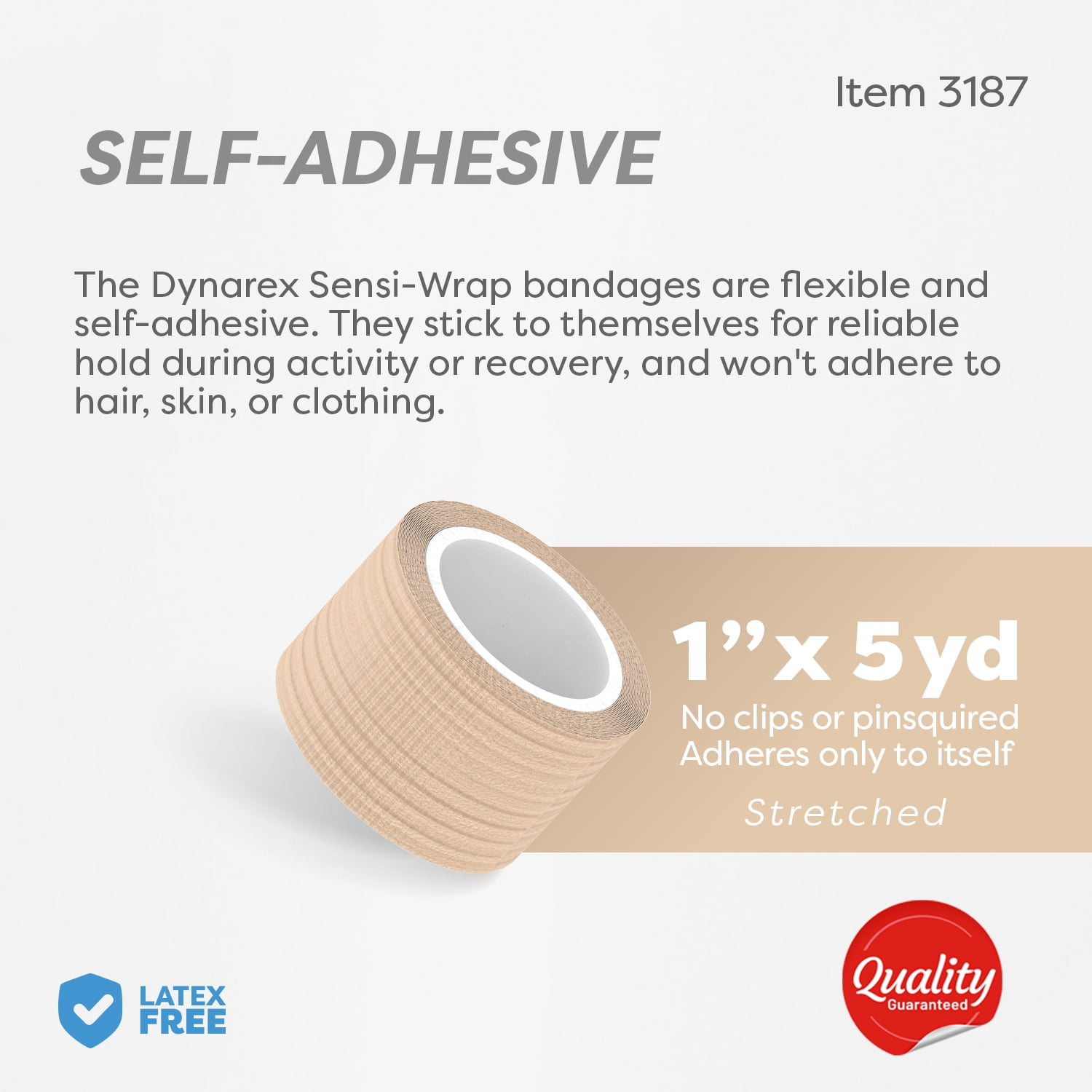 Dynarex Sensi-Wrap Self-Adhesive Bandages, 30-Pack, 1" x 5 yards, Tan, Latex-Free, Colored Elastic Cohesive Athletic Tape, Tattoo Grip & Vet Wrap