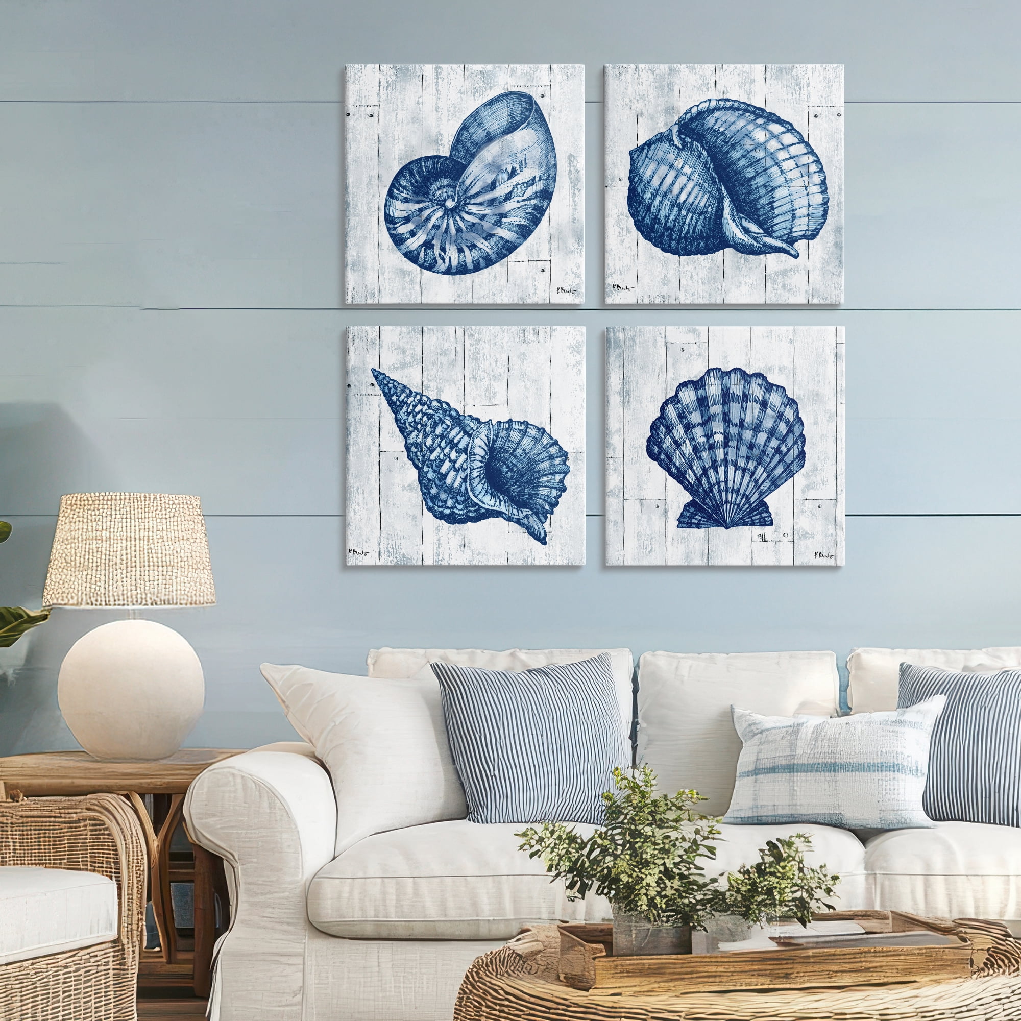 Stupell Industries Coastal Timberland Seashells 4 Piece Canvas Wall Art Set, design by Paul Brent