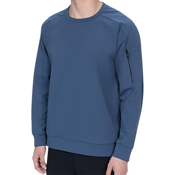 ZCFZJW Long Sleeve Athletic Workout Sweatshirts for Men Big and Tall Regular Fit Casual Solid Color Crewneck Pullover Tops with Zipper Pockets Blue XXL