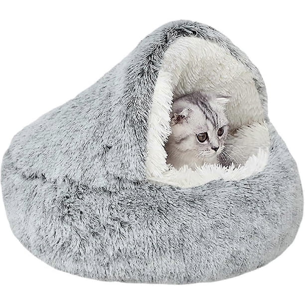 Calming Cat Bed Fluffy Plush Kitten Bed, Pet Bed For Indoor Cats Small Dog, Soft Warm Donut Cat Sleeping Bag (m-50cm, Grey)
