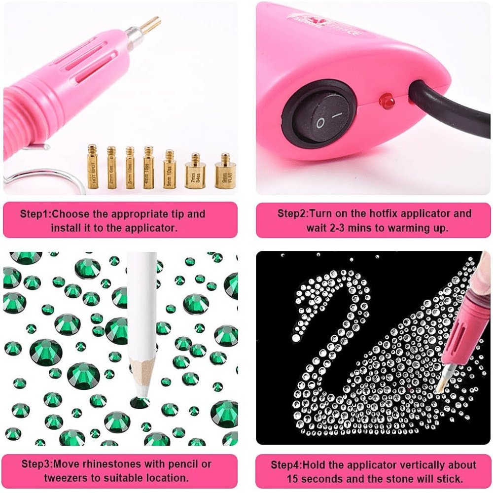 Hotfix Rhinestone Setter, Hot Fix Applicator Tool Bedazzler Kit with Rhinestones, Kit, Hot Fixed Wand for Clothes Clothing Fabric Crafts, 2000 Pcs, AB Crystal,7 Gems Sizes
