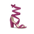thumbnail image 1 of BLISSFUL STEP Women's Sandals Solid Color Mid Block Heels Lace up Sandals Hot Pink 6.5, 1 of 7