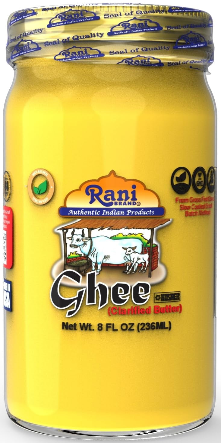 Rani Ghee Pure & Natural from Grass Fed Cows (Clarified Butter) 8oz (227g) ~ Glass Jar | Paleo Friendly | Keto Friendly | Gluten Friendly | Kosher | Product of USA