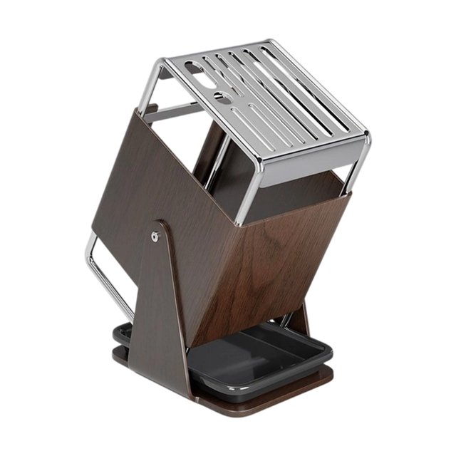 Brown Knife Storage Rack Rotatable Kitchen Stainless Steel Knife Holder Block For Countertop Organizer 9.84X6.29X5.11 Inches Cutlery Stand Brown