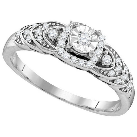 Sterling Silver Womens Round Diamond Heart Love Bridal Wedding Engagement Ring 1/5 Cttw