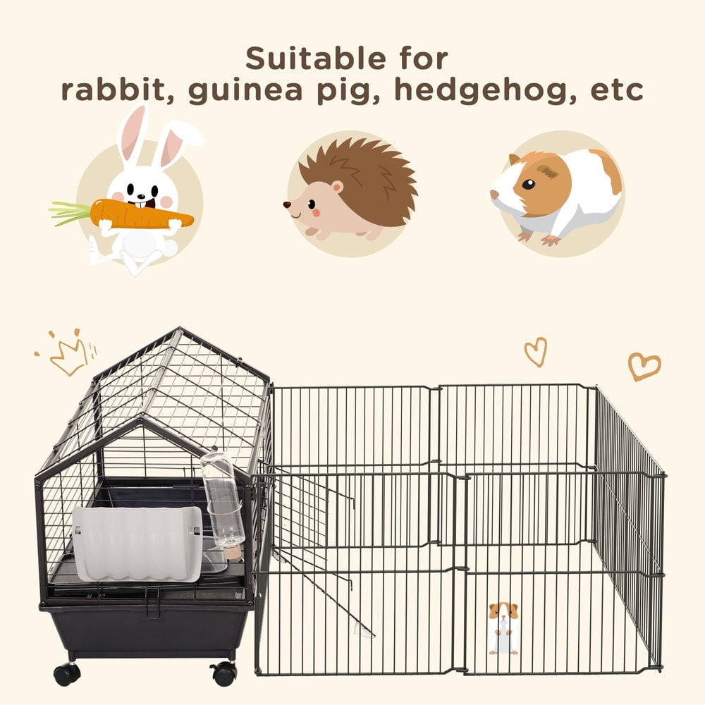 GVN Rolling Metal Rabbit, Guinea Pig, or Small Animal Hutch Cage with Main House and Run
