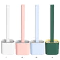 thumbnail image 3 of Toilet Brush Set Household Rubber Head Long Holder Silicone Flex Cleaning Brush with Base Bathroom Accessories, 3 of 9
