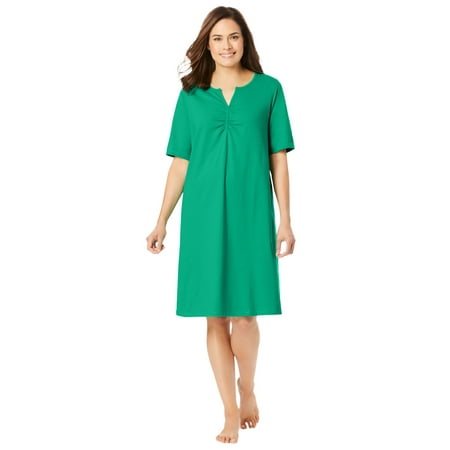 

Woman Within Women s Plus Size Shirred Short-Sleeve Sleepshirt