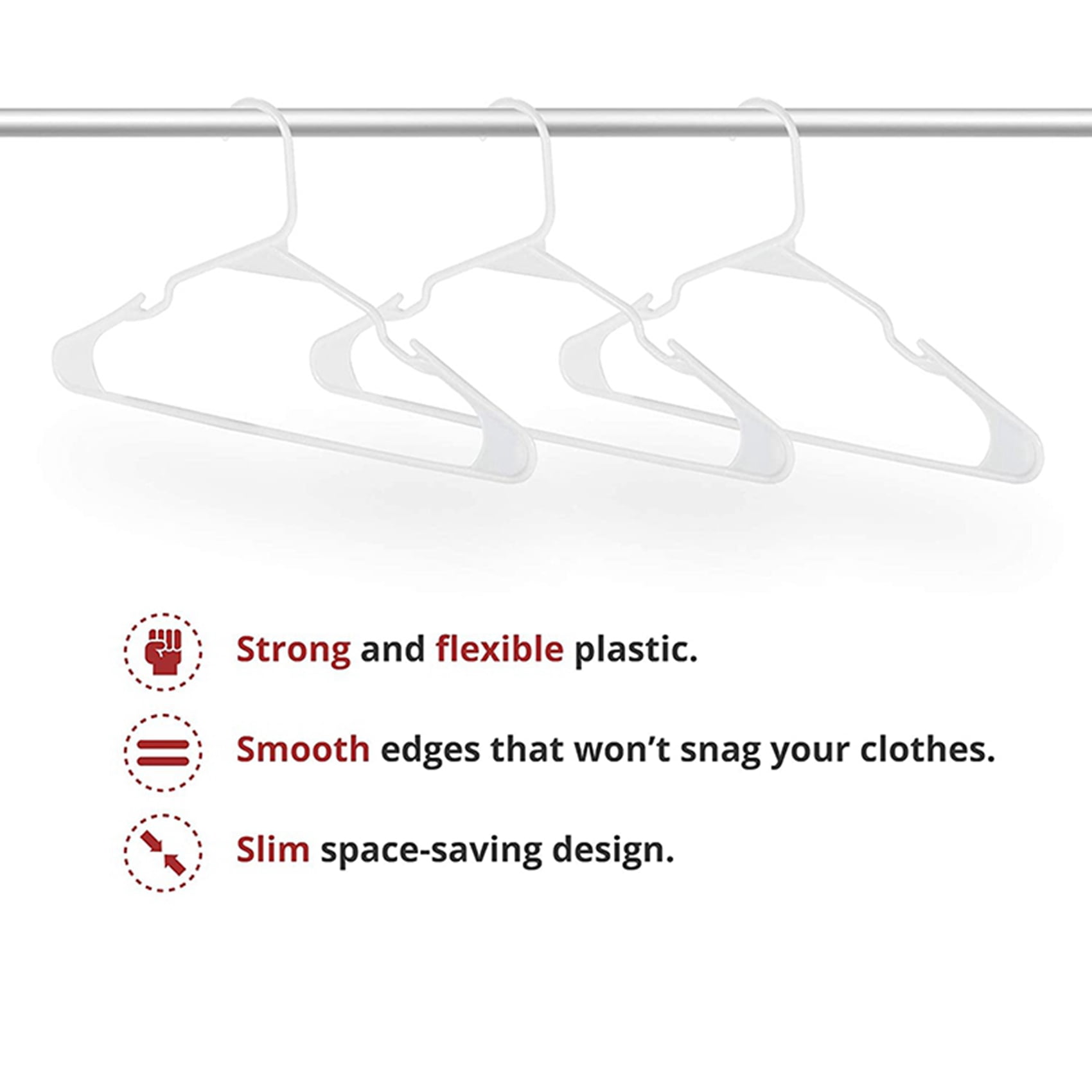 White Plastic Hangers, Plastic Clothes Hangers Perfect for Everyday Standard Use, Clothing Hangers (White, 40 Pack)