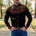thumbnail image 4 of Camisas s Para Hombre Manga Corta Camisa de manga larga con botón de solapa y bloque de color a cuadros informal a la para hombre (Black, L), 4 of 5