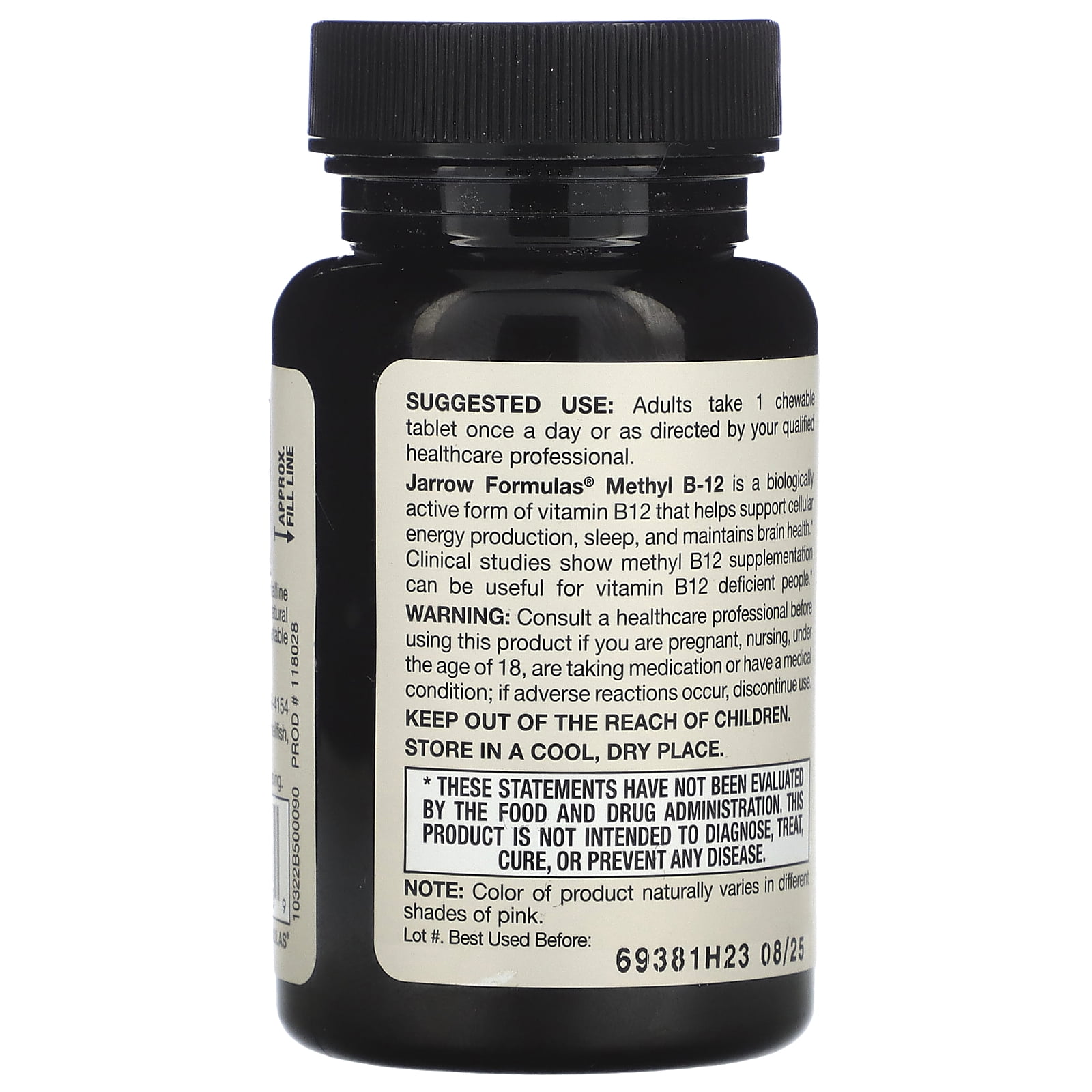 Jarrow Formulas Vegan Methyl B-12, Maximum Strength, Cherry, 5,000 mcg, 90 Chewable Tablets