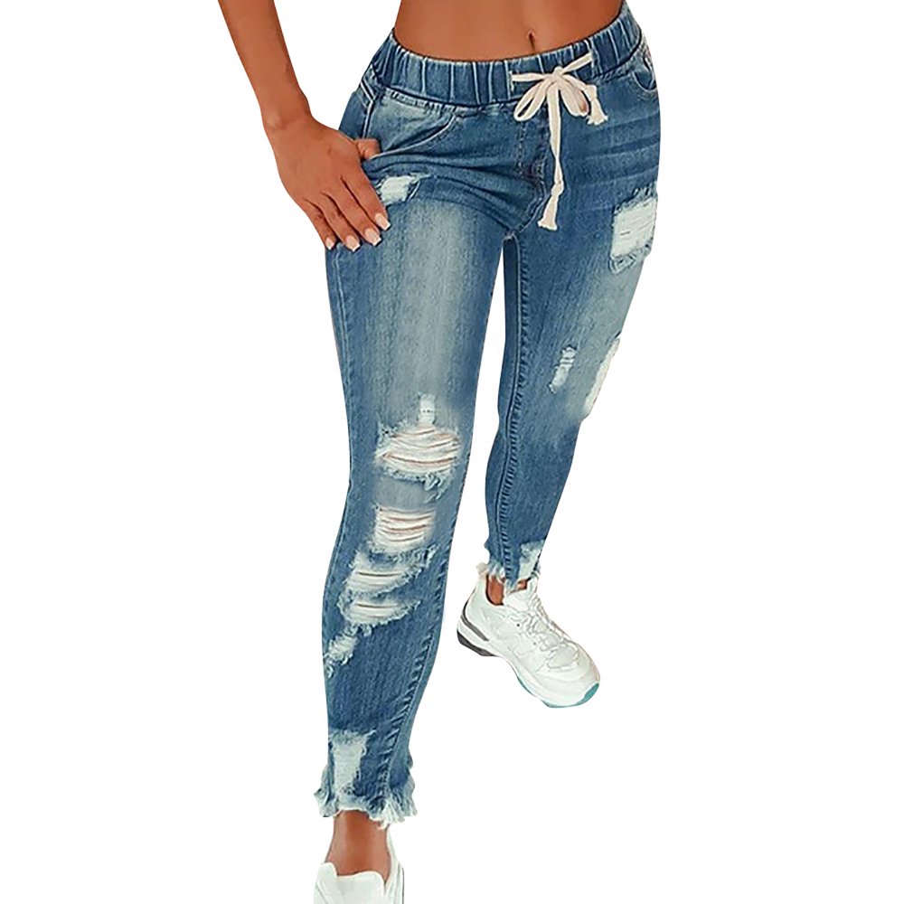 Women's Jeans - Relaxed Fit - Mid Waist - Distressed Details - Casual Streetwear main image 1