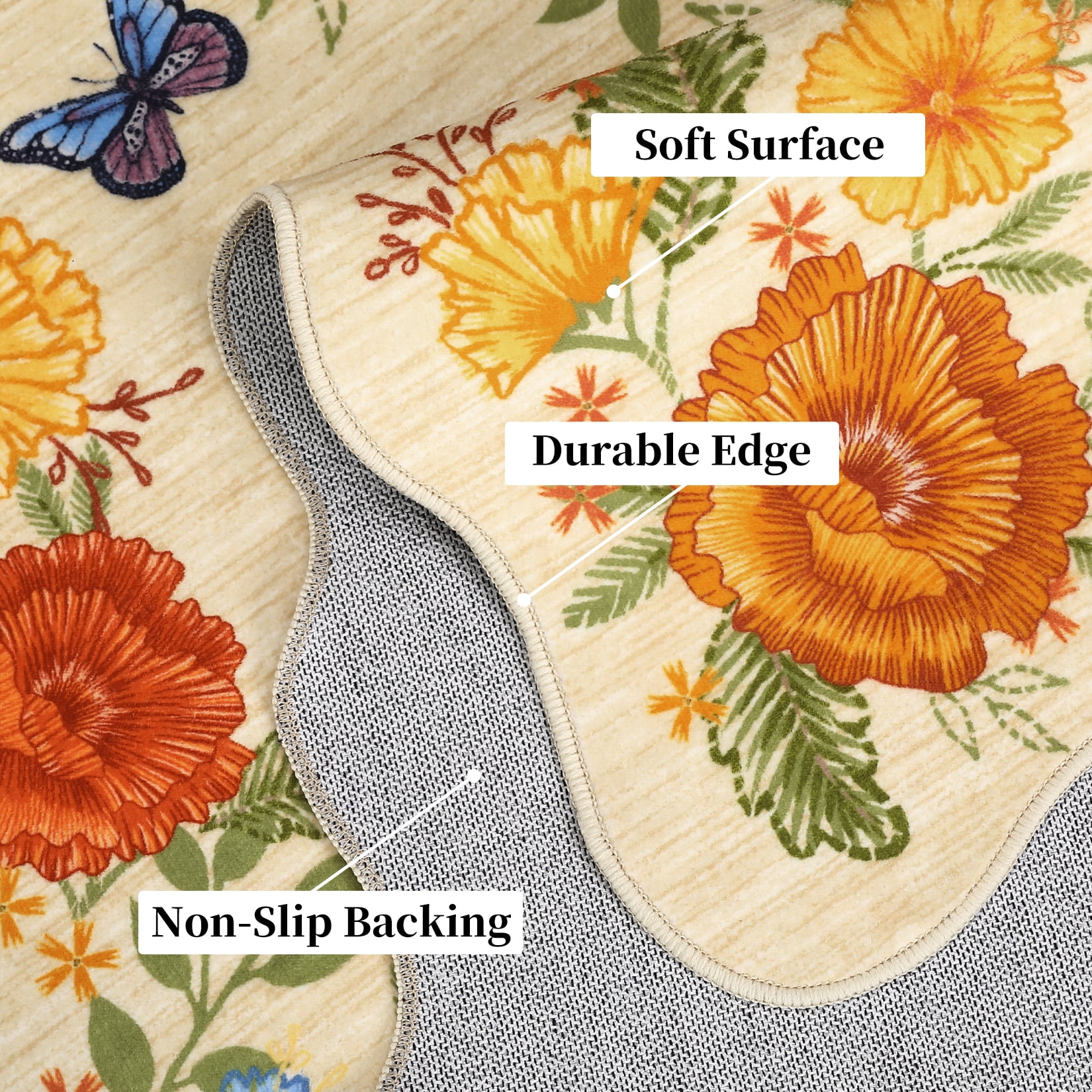 Garvee 2'x6' Area Rugs Washable Foldable Print Runner Rug, Non-Slip Low Pile Rug Distressed Indoor Floral Rugs for Hallway, Laundry Room Rug, Farmhouse Kitchen Mat, Yellow