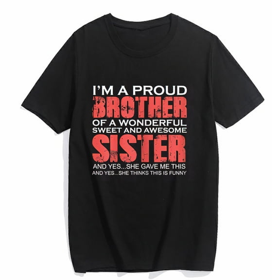 Women's T-shirt Funny for Brother of Awesome Sister Birthday Casual Summer Short Sleeve Top Black Medium