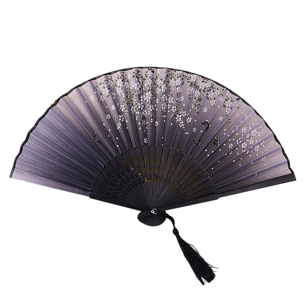 Juego De Abanicos De Papel De Mano. Abanicos Decorativos De Estilo Antiguo Chino Para Salón, Sala De Estar Y Danza. Abanico Plegable Tradicional Japonés Con Tela De Poliéster Y Marco De Madera.