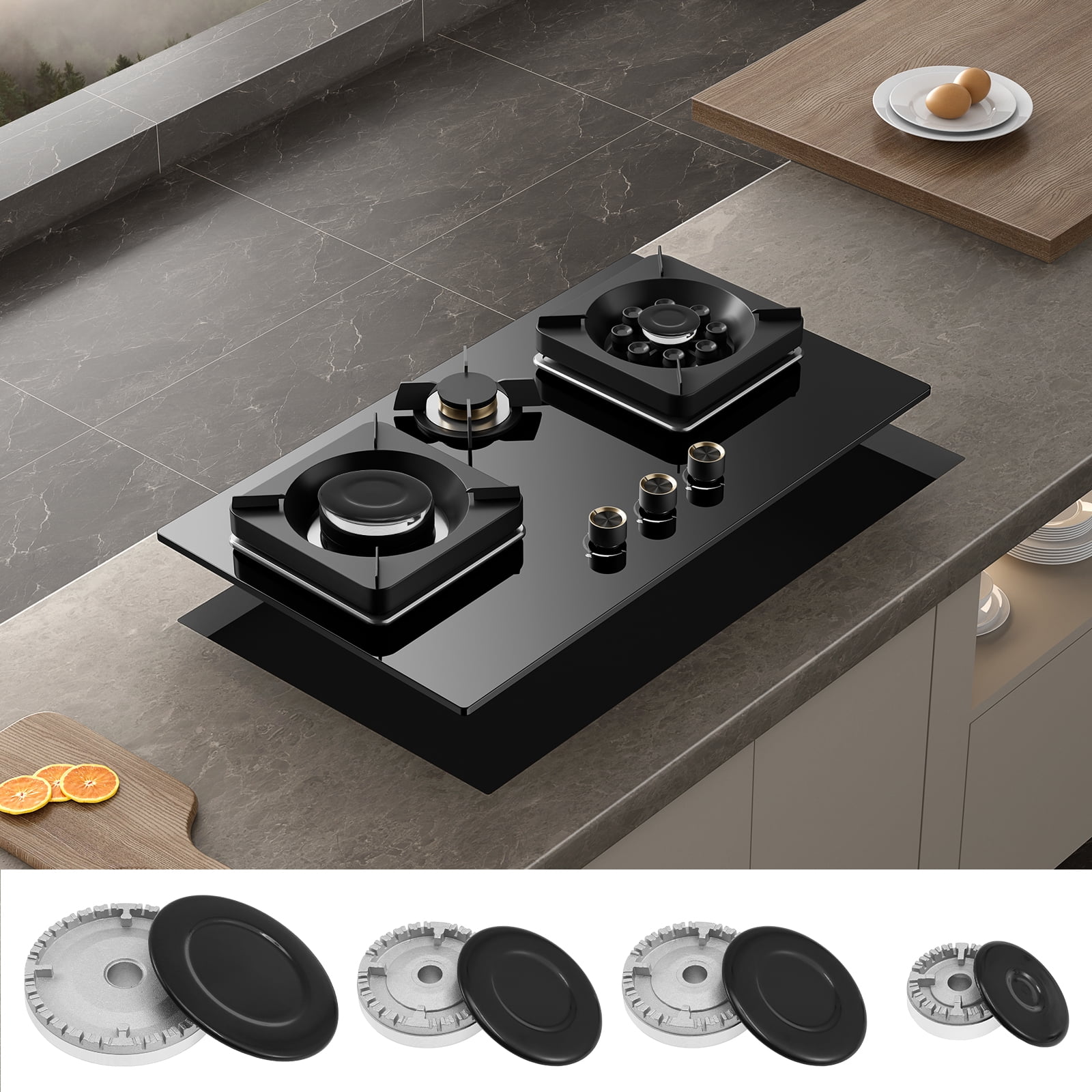 4 Pcs Cooker Hat Set Metal Cooktop Burner Cap and Burner Head Replacement Kit Heat Resistant Gas Stove Burner Caps for Most Gas Stove Burners 1 Large 1 Small and 2 Middle