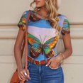 thumbnail image 6 of KLL Women 's Crew Neck Bodysuit Jumpsuits Oil Painting Beautiful Butterfly Print Short onesies Stretch T Shirts, 6 of 7