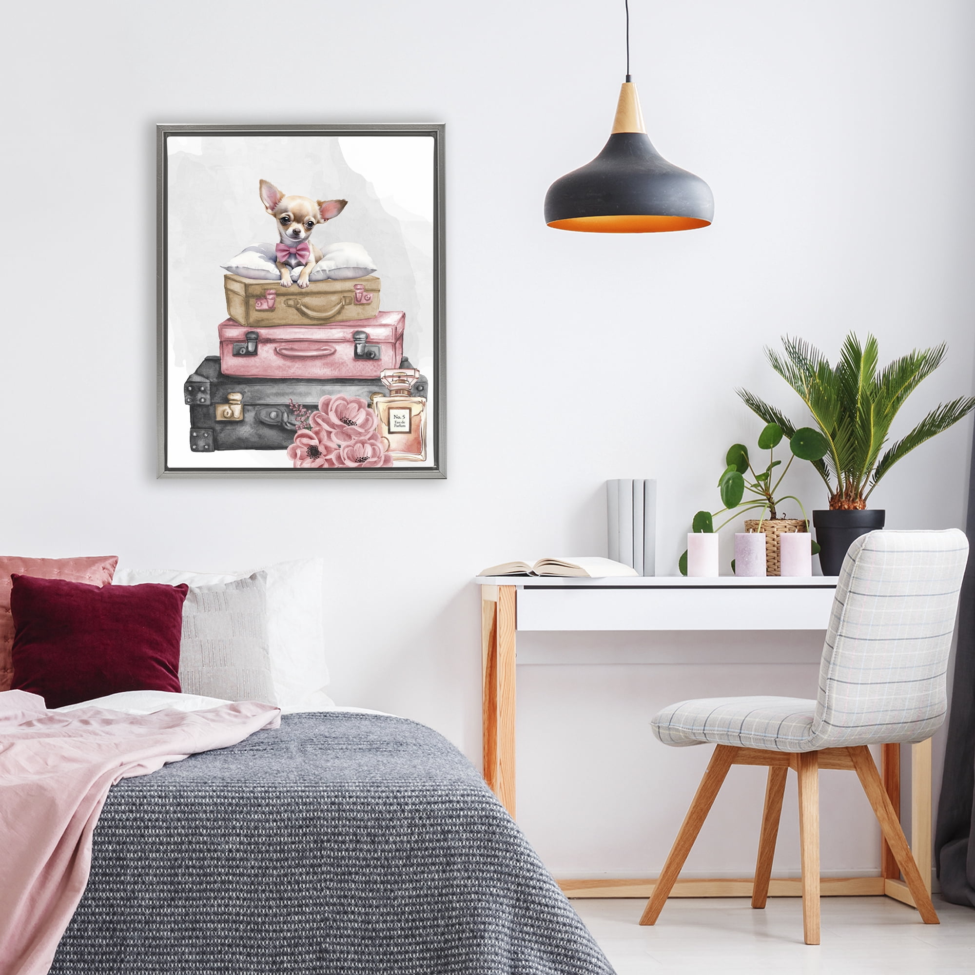 Stupell Industries Trendy Pup Travel Gray Framed Floater Canvas Wall Art, design by Kim Allen