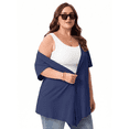 thumbnail image 4 of PINKSIR Women's Plus Size Short Sleeve Cardigan Lightweight Breathable Summer Open Front with Pockets Navy Blue 2X, 4 of 8