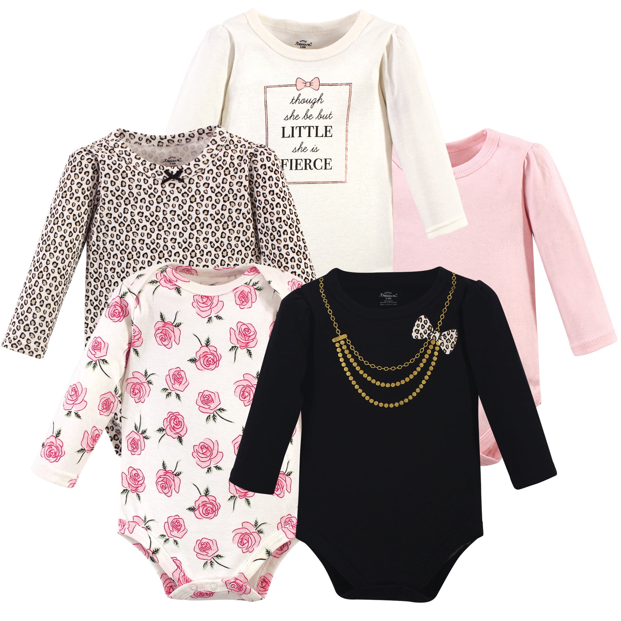 Little Treasures Little Treasure Baby Girl Long Sleeve Bodysuits, 5